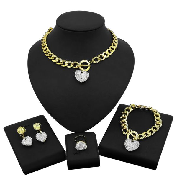 

brand jewellery lady necklace earrings sets heart necklace set, Black