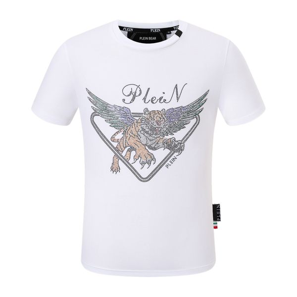 

plein bear t shirt mens designer tshirts brand clothing rhinestone pp skulls men t-shirt round neck ss skull hip hop tshirt tees 161288, White;black