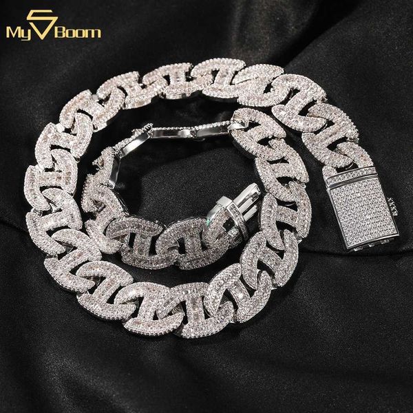 

square type chunky miami cuban chain iced out bling cz baguette prong cuban link necklace hip hop jewelry for men, Silver