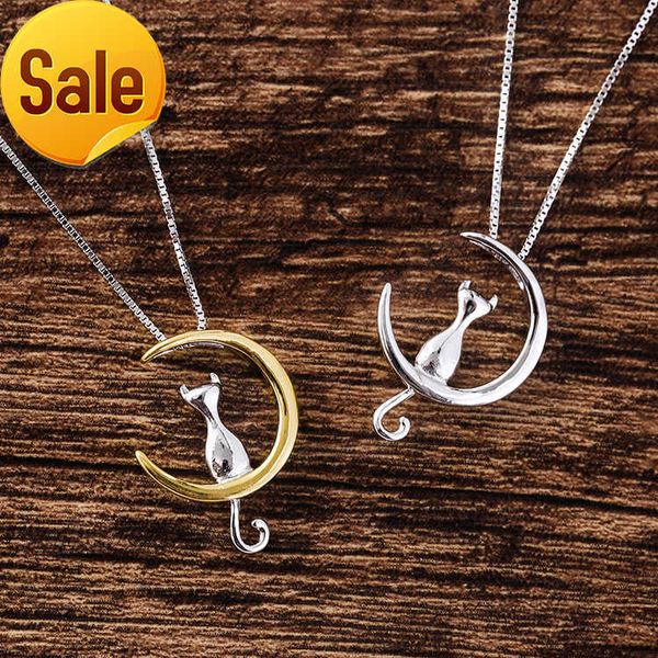 

wholesale new fashion jewelry chain 925 silver moon cat necklace for women