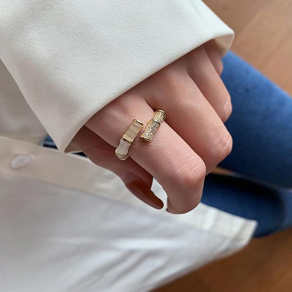 

designer jewelry ring bamboo knot women's fashion personality high grade zircon open ring, Golden;silver