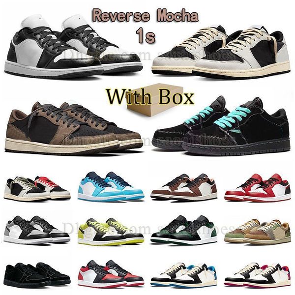 

with box men women quality 1s basketball shoes jumpman 1 low black dark mocha tiffany blue panda leather sail black outdoor sneaker trainers