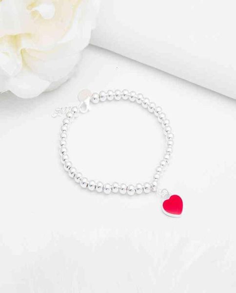 

s925 silver heart bracelet female enamel blue pink scarlet mini beaded love pendant3430055, Black