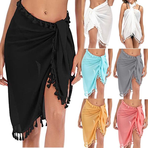 

swimwear swimsuit coverups for women sarong beach bikini wrap sheer short skirt scarf for swimwear with tassel, White;black