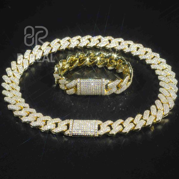 

custom 10k solid gold cuban bracelet vvs moissanite diamond tester pass ice out hip hop 14k real gold chain customized size, Silver