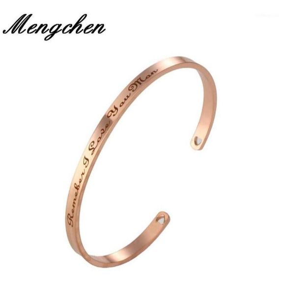 

bangle 2pcs stainless steel engraved remember i love you man positive inspirational quote hand imprint cuff mantra bracelet bangle2907820, Black