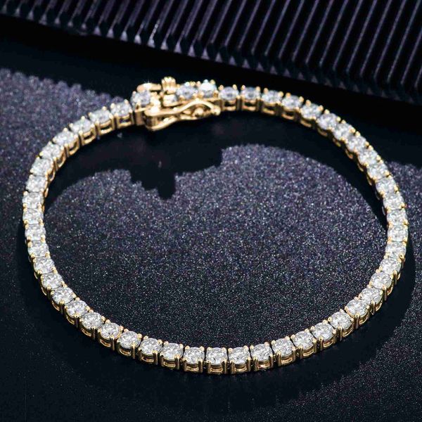

3mm moissanite diamond tennis bracelet 10k yellow gold 6-9 inch tennis chain prong setting miami hiphop for man wholesale, Silver