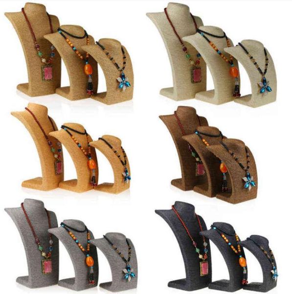 

sell model bust show exhibitor 6 options hemp rope jewelry display necklace pendants mannequin jewellery stand organizer h22052341007, Black;white