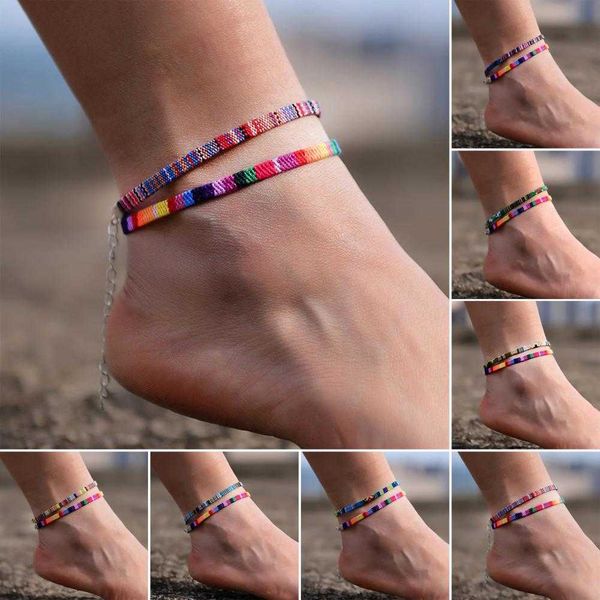 

anklets foot chain anklet 1 pair ankle bracelet handmade braided colorful adjustable women bohemia beach fashion jewelry aa230512, Red;blue