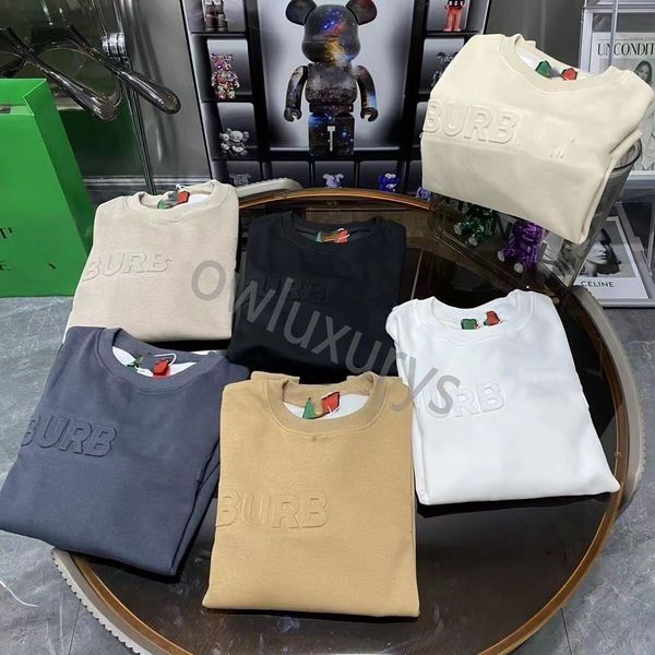 

burbe mens sweater designer hoodie bby letters 3d embossed long sleeve tshirt cotton round neck sweatshirt men women sweaters loose pullover, Black