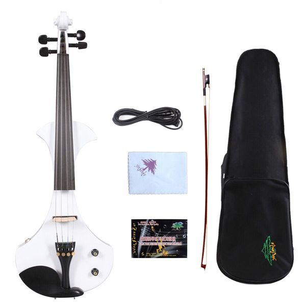 

advanced white electric silent violin 4/4 solid wood ebony parts nice sound#ev24