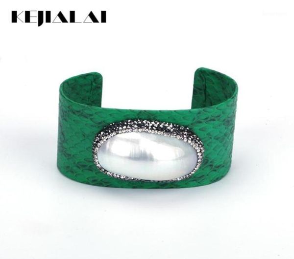 

bangle kejialai leather bangles for women trendy freshwater pearls geometric irregular wrap bracelets fashion jewelry b22913186903, Black