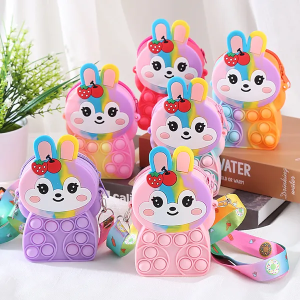 

rabbit children silica gel coin purse candy jelly storage bag hand pinching bubbles puzzle decompression crossbody package, White