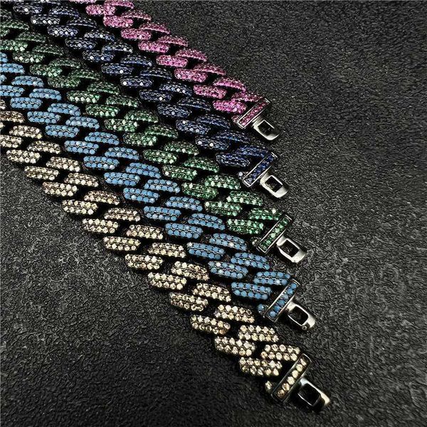 

hip hop jewelry mix color 925 sterling silver bracelet moissanite round cuban chain bracelet