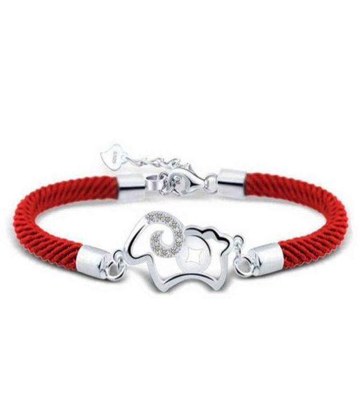 

s925 silver red rope sheep bracelet bangle for women girl lady wedding birthday gift7066736, Black