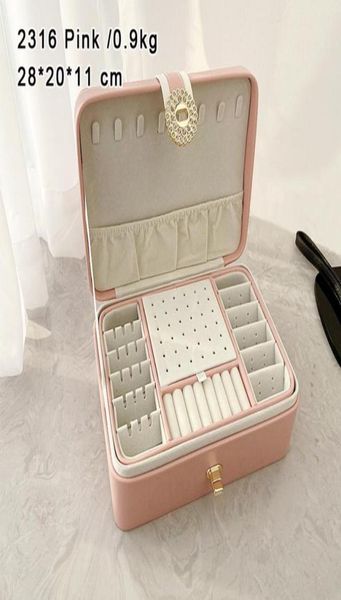 

jewelry pouches bags 2316 pink small travel storage box girl portable pu leather earrings ring necklace jewellery case organizer3892722, Pink;blue