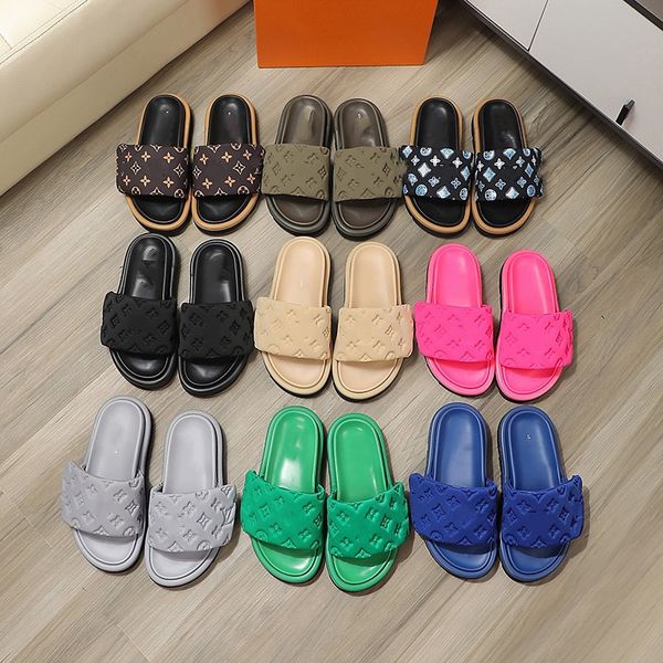 

women slippers men black scuff flat sandals pool pillow mules sunset padded front strap fashionable easy-to-wear style slides fuchsia 06