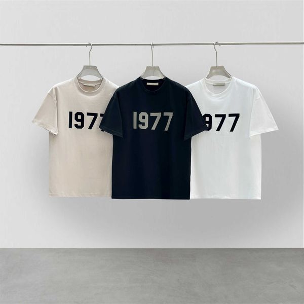 

d583 2023 men's and women's fashion t shirt t-shirts high street brand ess season 8 flocking 1977 short sleeve, White;black