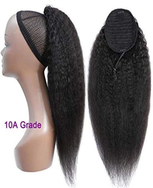 

120g african american natural italian yaki kinky straight ponytail clip in coarse yaki human hair drawstring ponytail hair extensi3650060, Black