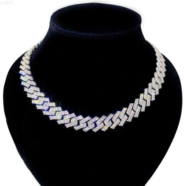 

shining jewelry 14mm 925 sterling silver 2 row vvs diamond iced out moissanite cuban chain