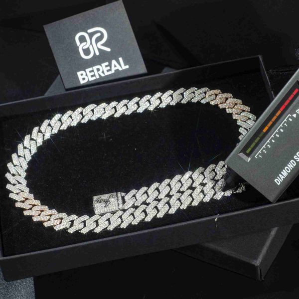 

fashion male necklaces 14mm 18k rose gold plated 925 silver mosan vvs moissanite cuban link chain chunky necklace hip hop chain