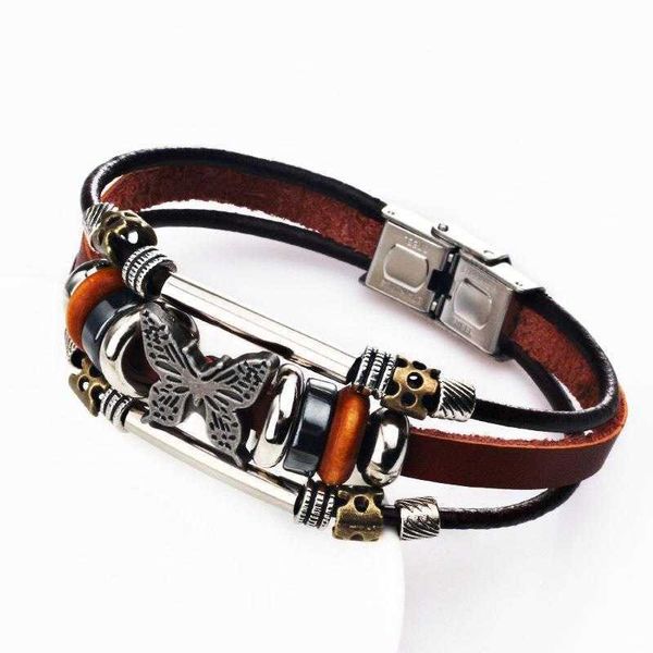 

tong butterfly multi layer leather bracelet simple fashion metal punk korean retro womens, Golden;silver