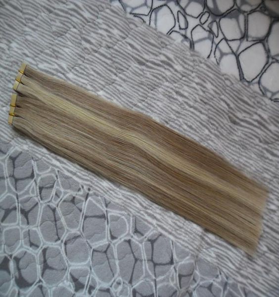 

100g 12quot24quot tape in remy human hair extensions 40pcs double drawn remy hair straight invisible skin weft pu tape on hai7095176, Black