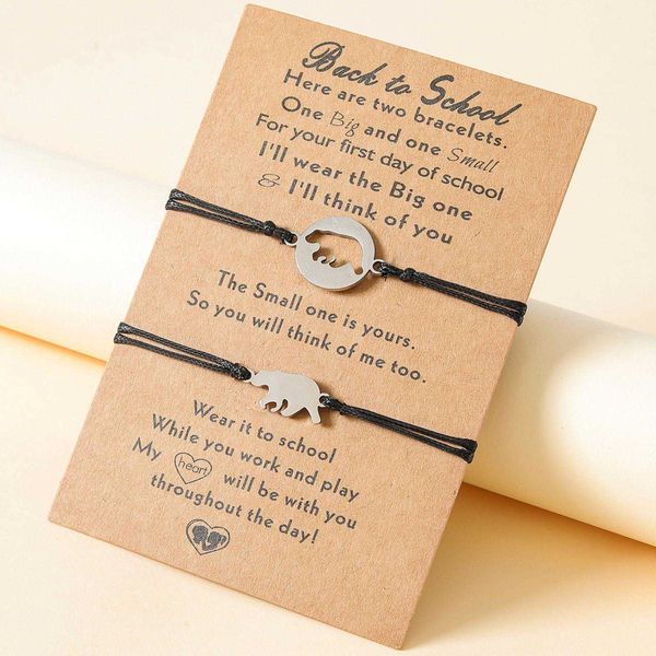 

fashion stainless steel hollow bear bracelets school season parent child card wax line woven bracelet, Golden;silver