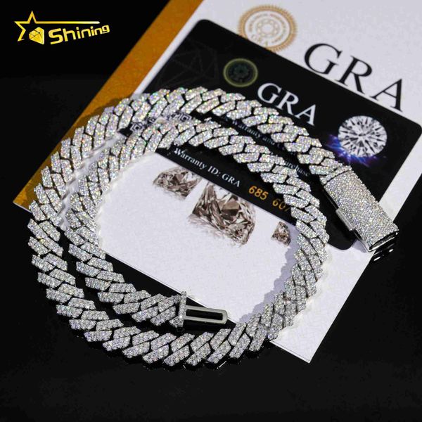 

drop shipping 2 rows hip hop moissanite necklace 925 sterling silver diamond 8mm moissanite cuban link chain bracelet