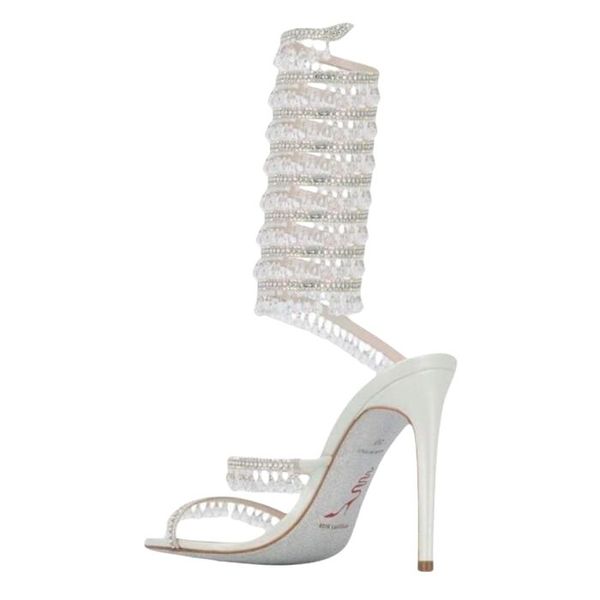 

rene caovilla stiletto heels sandals chandelier embellished satin sandals luxurys designers dress shoes ladies slipers rhinestone studded sa, Black