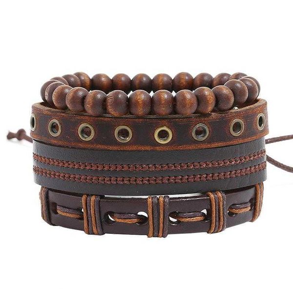 

diy cowhide set bracelet handmade weave vintage leather hemp rope, Golden;silver