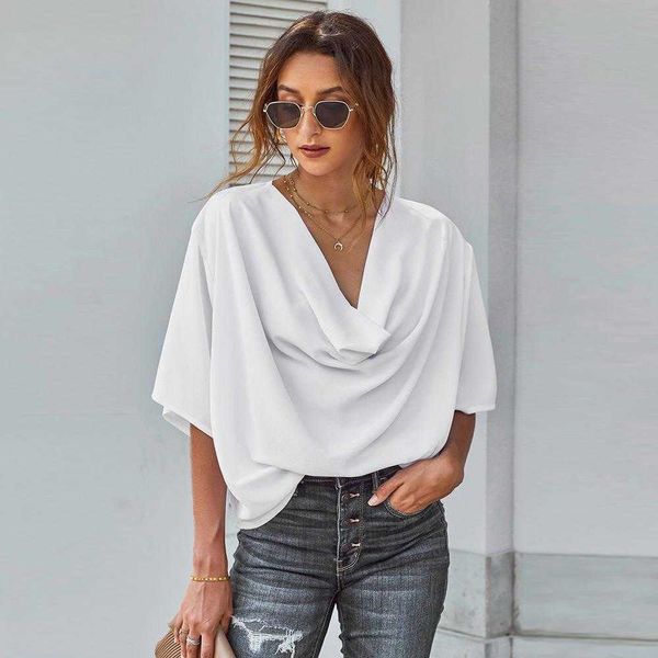 

casual peplum shirts womens summer european version solid color and v neck short sleeve loose t shirt, White