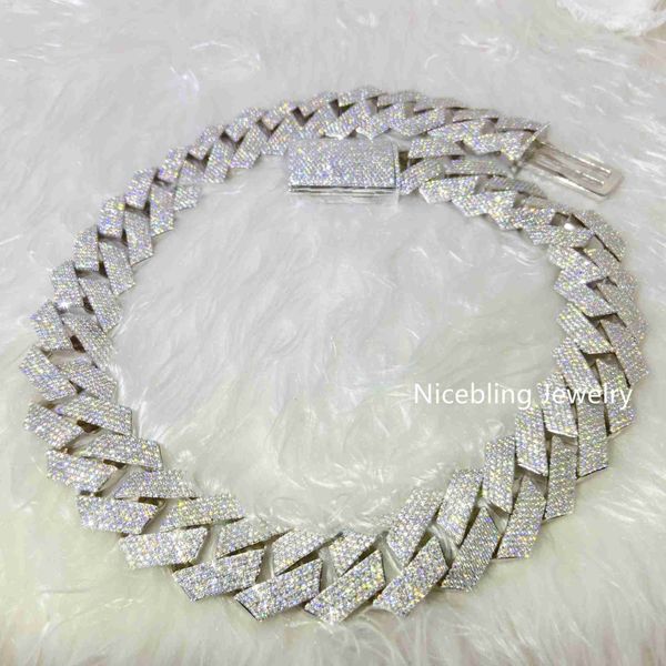 

28mm width big cuban link chain iced out flawless moissanite silver hip hop iced out cuban chain mens necklaces