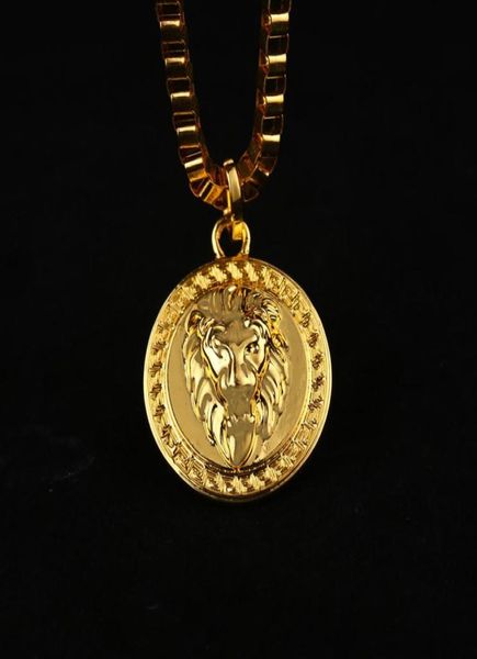 

18k gold silver plated lion medallion head pendant hip hop necklaces for mens bijouterie 000826