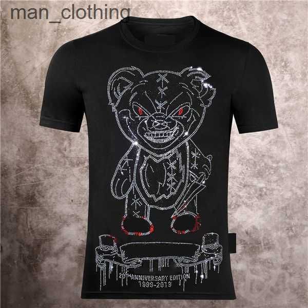 

designer tee plein luxury plein bear t-shirt brand designer tshirt spray short-sleeved summer mens womens tees t shirt rhinestone skull men, White;black