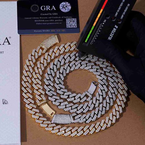 

8mm 12mm 15mm 18mm 20mm moissanite hand made 925 sterling silver cuban link chain pass diamond tester