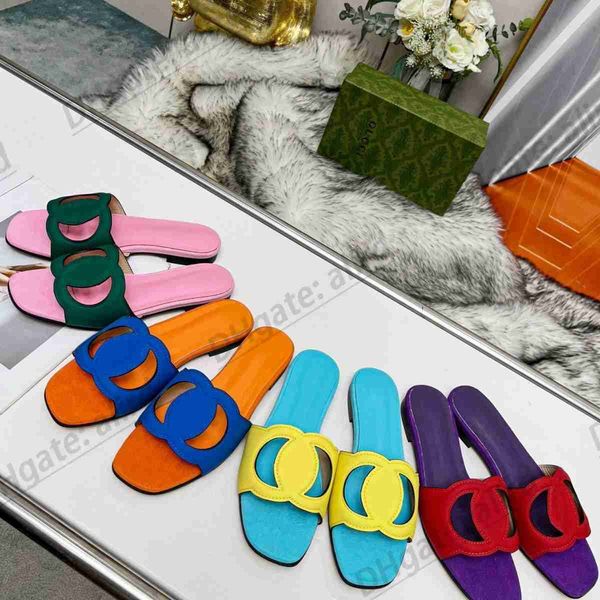 

luxury shoe designer woman slipper interlocking g flat cut-out beach flat man slide classic colorful lady comfort easy to wear flat sandal l, Black