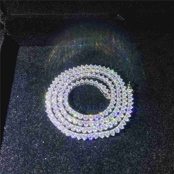 

custom moissanite jewelry 925 white gold plated 3 prongs chain 3mm gra certified vvs moissanite tennis necklace, Silver