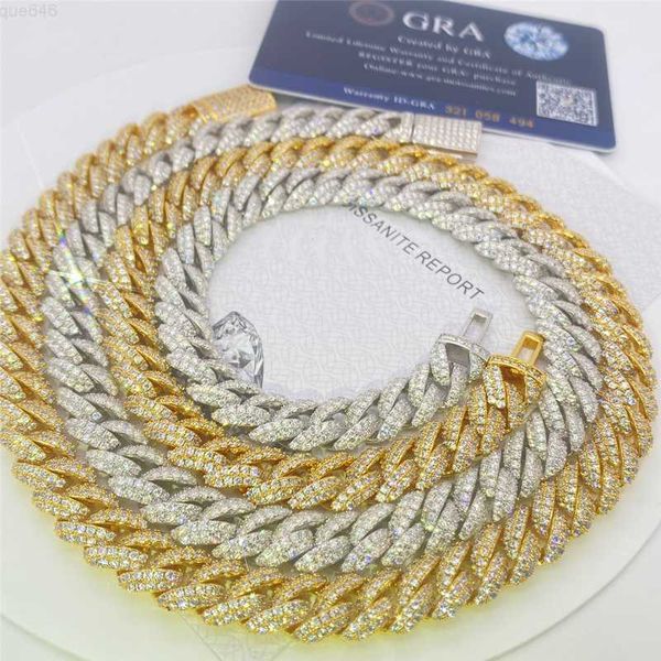 

iced out 10mm diamond gold cuban link chain 925 sterling silver 2 rows moissanite cuban chain hip hop jewelry necklace bracelet