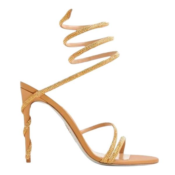 

designers rene caovilla stiletto heels sandals cleo wraparound crystal-embellished sandals dress shoe ladies slipers rhinestone studded shoe, Black