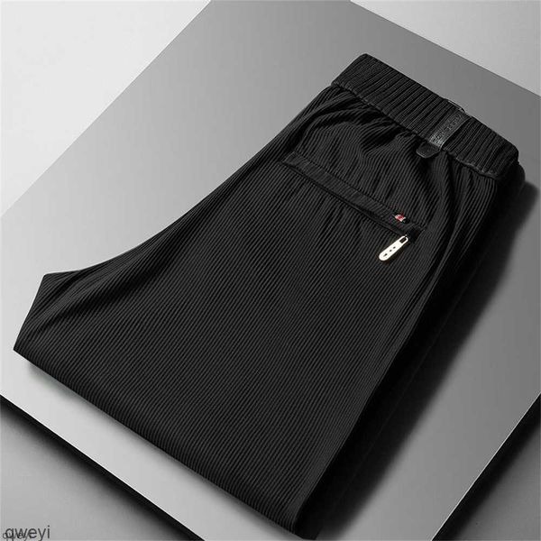 

men's ice pants silk summer casual thin high end sports pants men's elastic loose straight dried long pants men's style eyve, Black