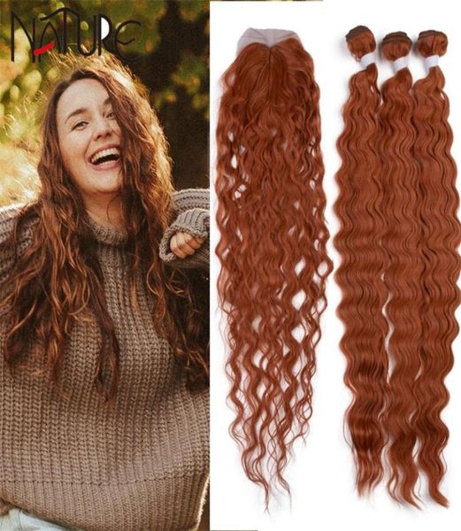 

nature ombre blonde hair synthetic soft hair extensions body wave hair bundles with closure 26 inch weaving bundles for women 22069619359, Black;brown