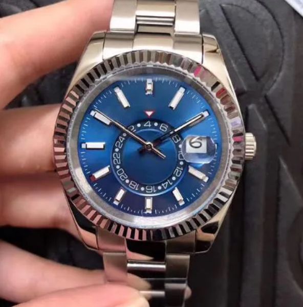 

luxury watch new men's automatic mechanical calendar 42mm watch stainless steel sky-dweller gmt men's luminous fashion waterproof, Slivery;brown