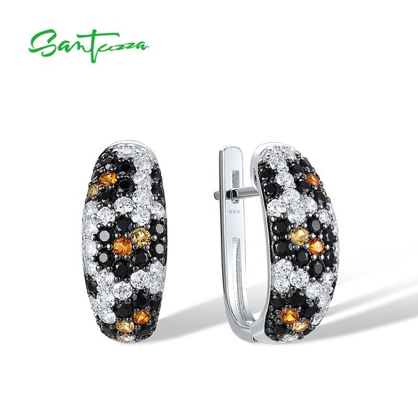 

ear cuff santuzza pure 925 sterling silver buckle back earrings suitable for women black spinel white cz yellow nano cz fashion 230512