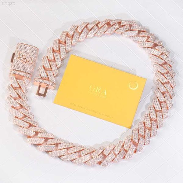 

heavy luxury magique wide 26mm 3rows iced out solid sterling silver gra moissanite rose gold cuban link chain