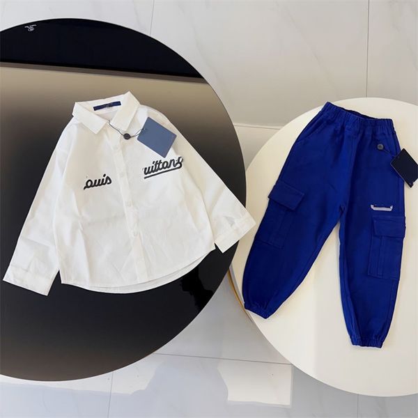 

spring and autumn new designer shirt and pants 2-piece set high-quality letter-checked casual tide fan children's clothes b6 size 100cm, White
