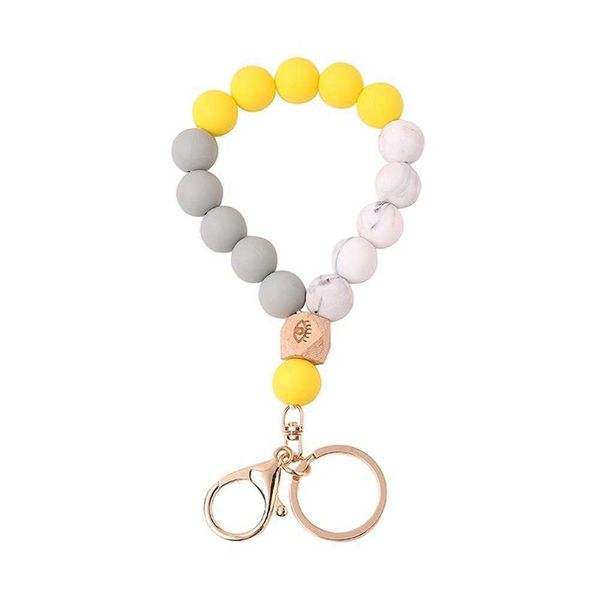 

fashion casual strands silicone beads bracelet keychain wooden bead key ring beaded for women, Black