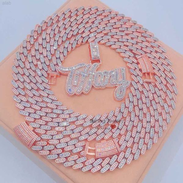 

13mm miami cuban link chain with custom iced out name pendant hip hop moissanite jewelry set, Silver