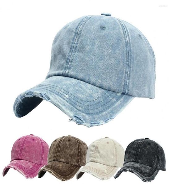

ball caps vintage washed cotton baseball cap ripped wide brim round tiedye denim adjustable sun hat sport for outdoor6107599, Blue;gray