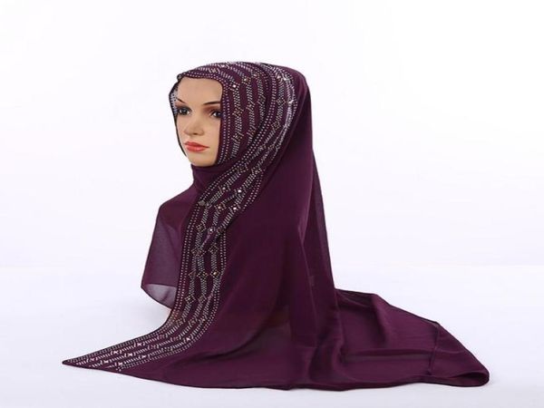 

women plain turban shawl with colorful rhinestone long scarf muslim turkish hijab pearl chiffon head scarf6474991, Blue;gray